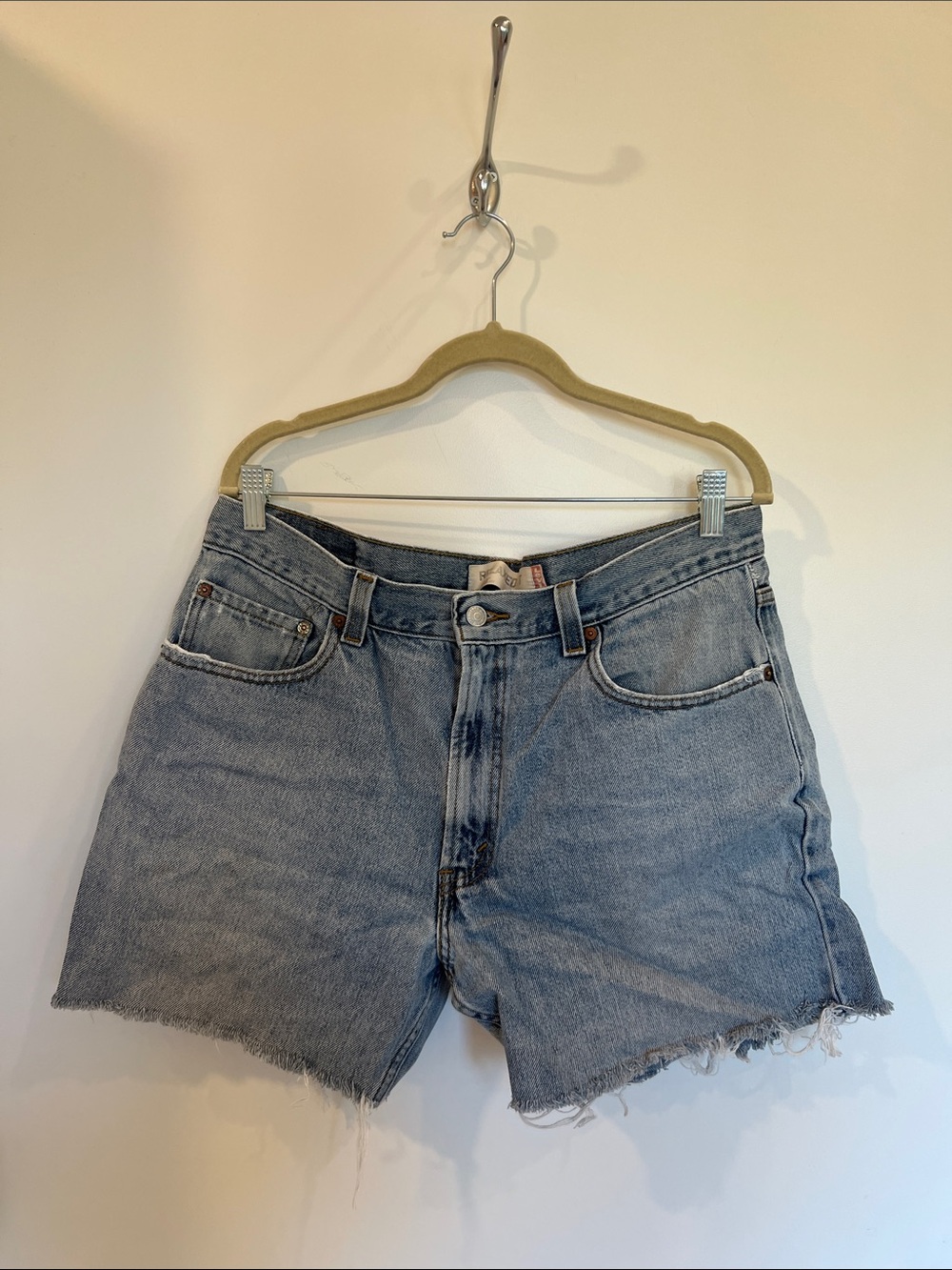 Levi's Light Blue Frayed Hem Denim Shorts
